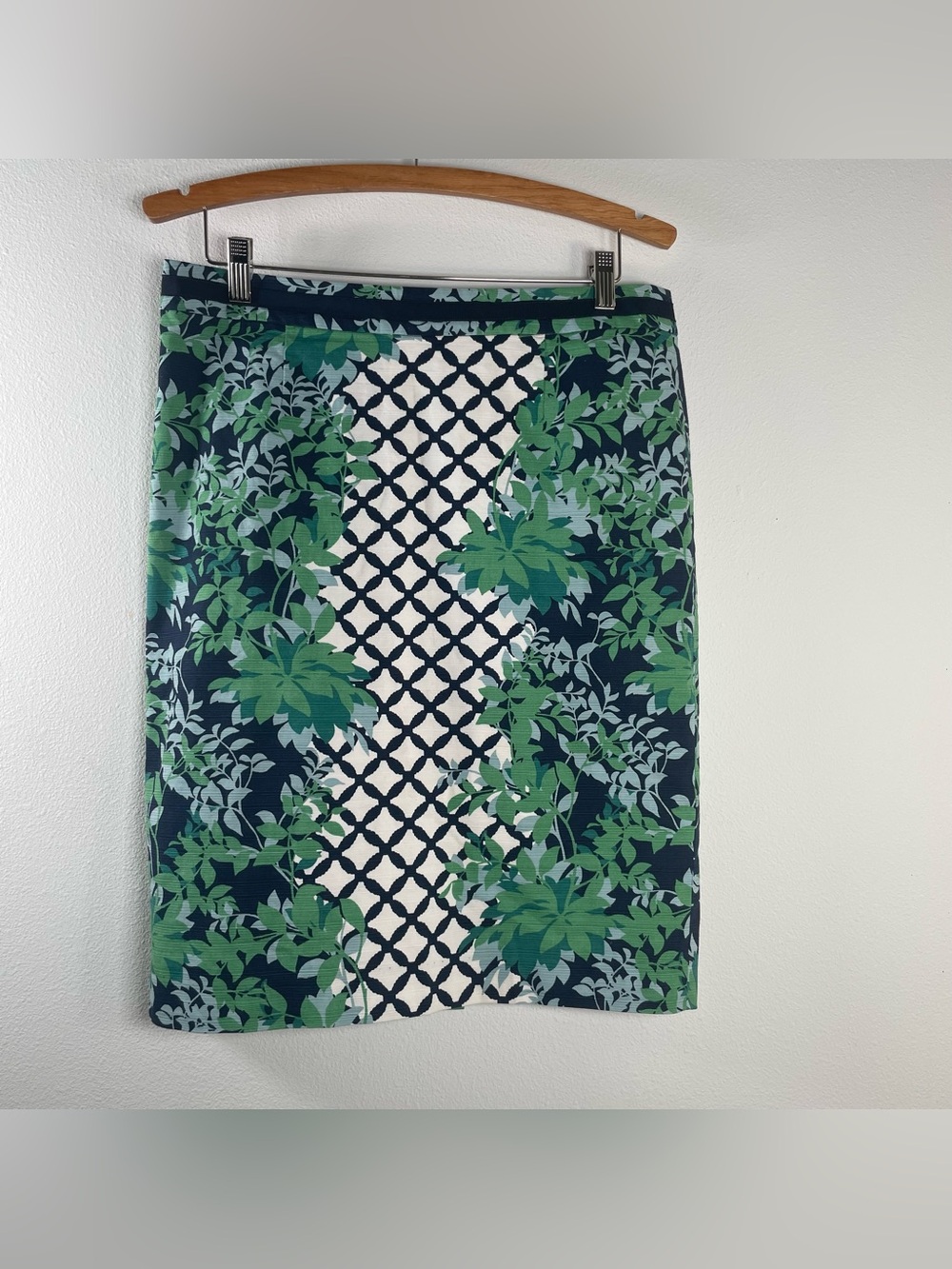 Boden Pencil Skirt Size US 10R Green Botanical Leaf Lattice Cottagecore Cotton